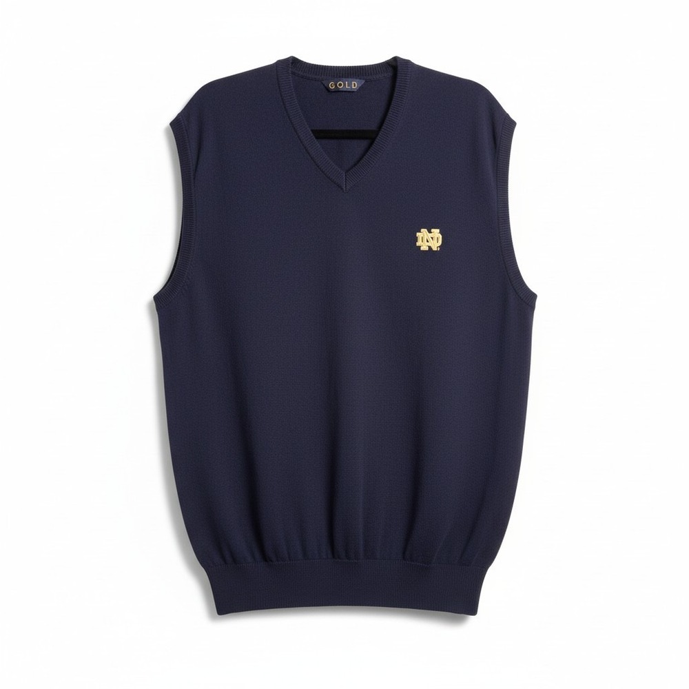 Notre Dame GOLD Fighting Irish Navy Blue 100% Merino Wool V-Neck Sweater Vest XL